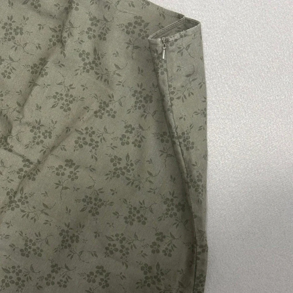Eddie Bauer Linen‎ Blend Floral Midi Skirt Cottagecore Olive Green A-Line Womens